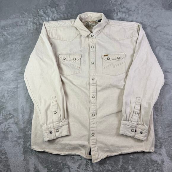 Howler Bros Dust Up Denim Pearl Snap Shirt Mens XL Ivory Yoakam Long Sleeve - Picture 1 of 8